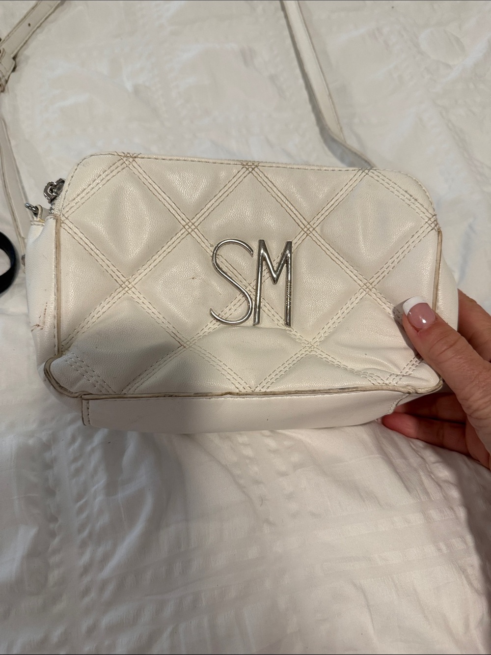 Steve Madden Quilted Cream Crossbody with SM Logo
